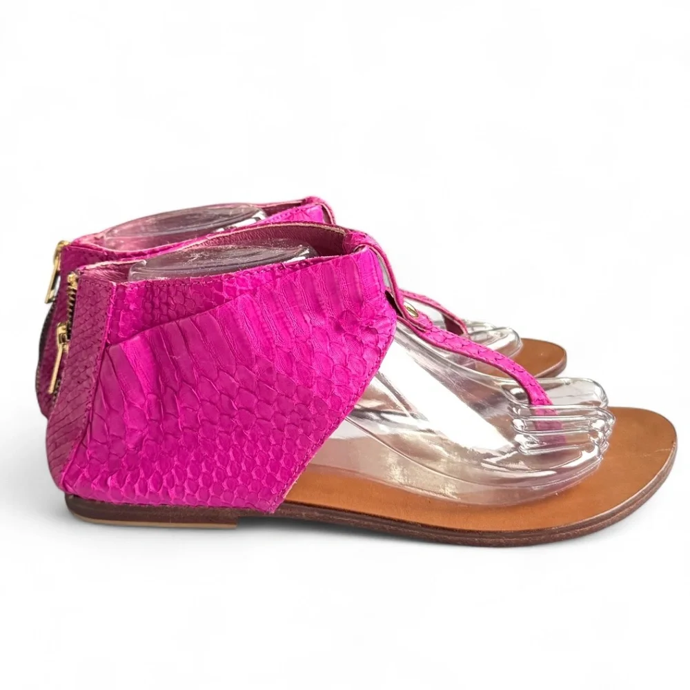 Custom-Made Genuine Python Snakeskin Sandals – Hot Pink – Size Approx. 8.5–9
